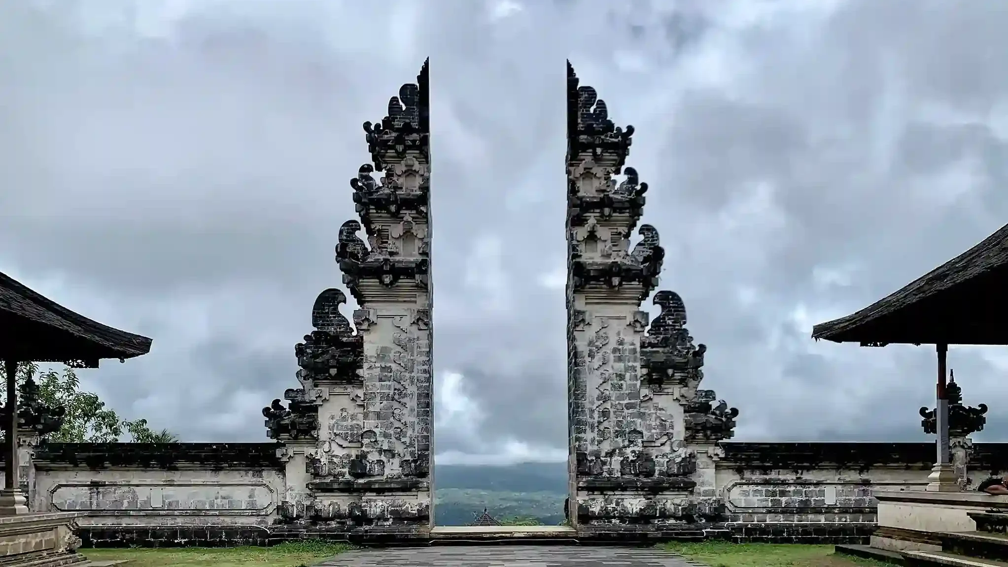 A temple gate in east Bali under cloud